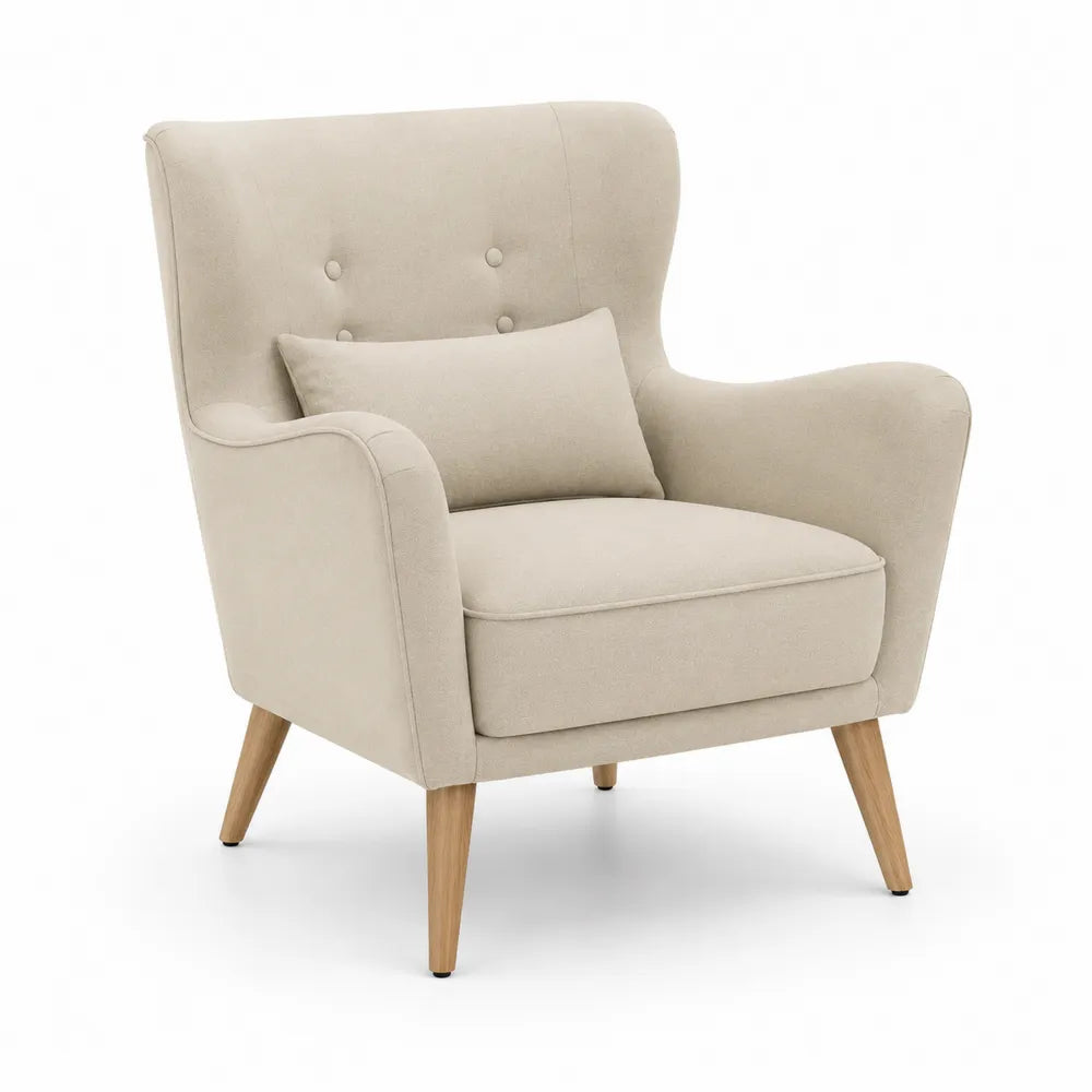 Polstersessel 78 cm x 82 cm x 100 cm Polyesterbezug Kautschukholzbeine beige Natur Holzrahmen