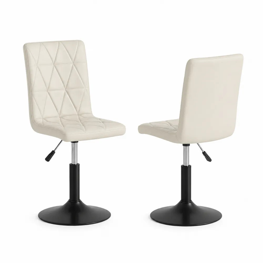 Esszimmerstuhl Set 2 Stück Drehbar Höhenverstellbar PU Kunstleder Sitzschale Stahl Rundfuß Beige Schwarz Chrom 44 cm 52 cm 88-103 cm