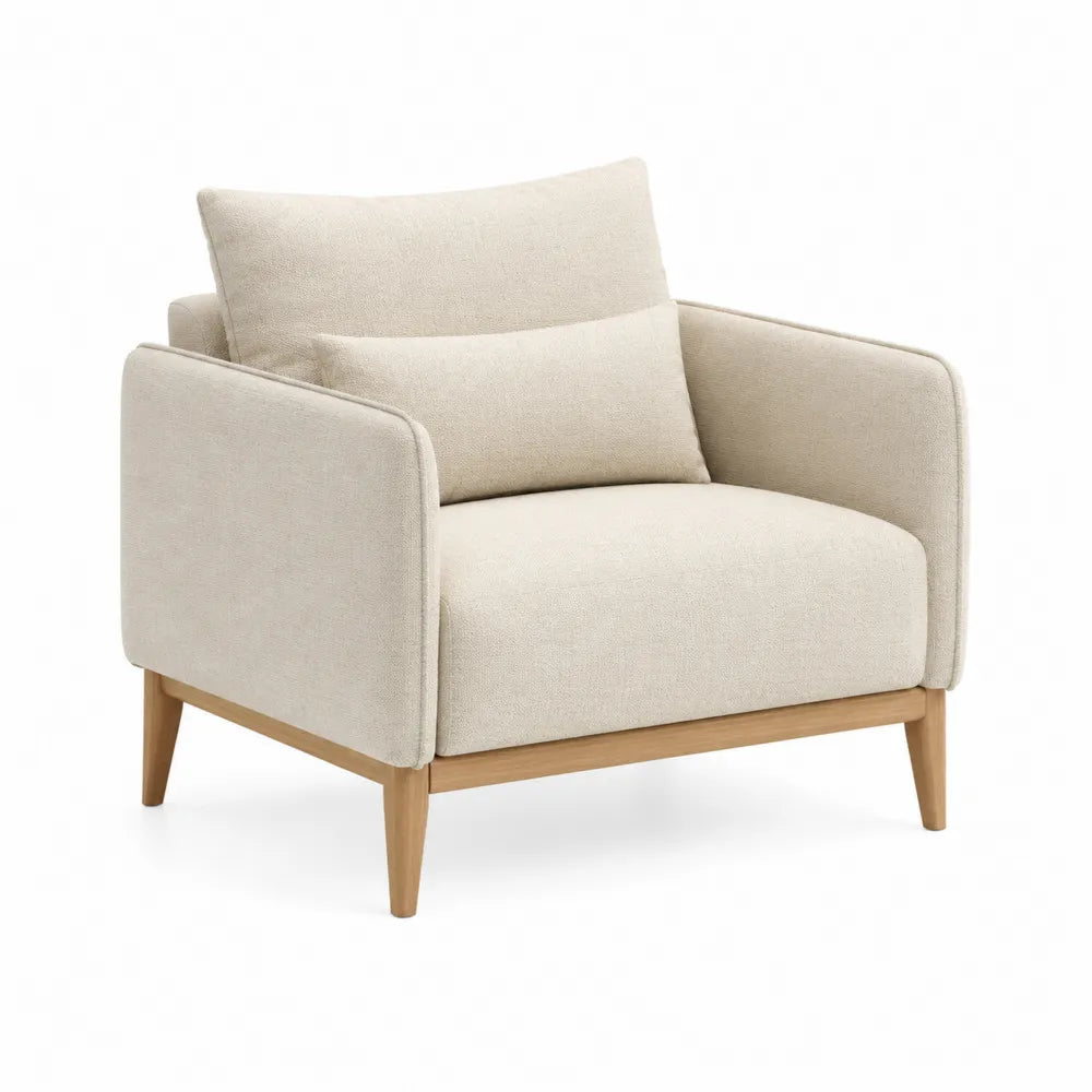 Sessel 75 x 78 x 85 cm Armlehnstuhl Polstersessel Holzrahmen Stoff Beige mit Kissen rechteckige Form