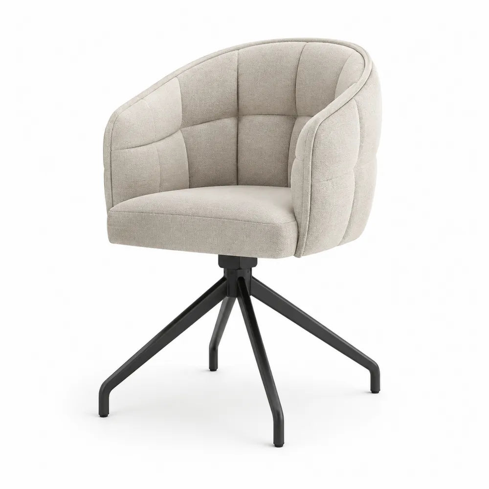 Drehbarer Esszimmerstuhl Polsterstuhl Stoff Sitzschale mit Armlehnen Metallgestell 360 Grad 55 cm 60 cm 82 cm Hellgrau Beige Schwarz