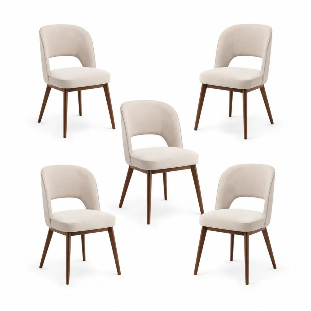 Esszimmerstuhl Set 5 Stück 50 x 55 x 82 cm Bouclé Polyester Holz Naturbraun Beige Schalenform