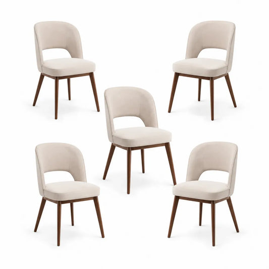 Esszimmerstuhl Set 5 Stück 50 x 55 x 82 cm Bouclé Polyester Holz Naturbraun Beige Schalenform