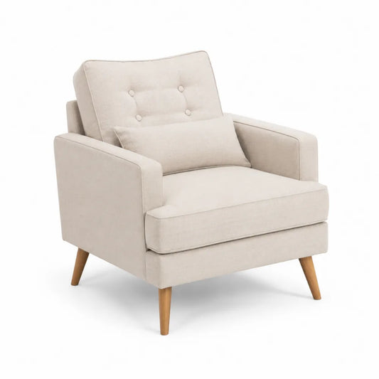 Sessel 75 x 80 x 85 cm Polstersessel Polyesterbezug Beige mit Holzbeinen rechteckige Form